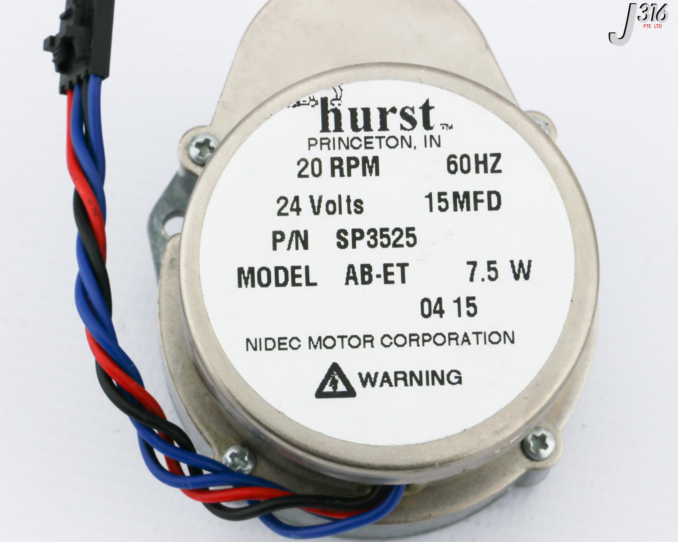 30142 HURST AB MOTOR, 60HZ, 7.5W, 24V, 20 RPM, 15MFD, P/N: SP3525